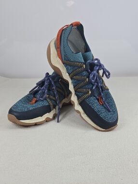 Madewell Slip-On Sneakers in Navy Blue and Teal with Orange Accent